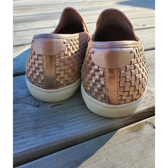 J/Slides Justine Woven Rose Gold Leather Sneakers - Picture 7 of 8